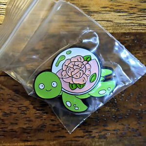Cute pink green turtle floral flower enamel pin jewelry women's decor bag fun